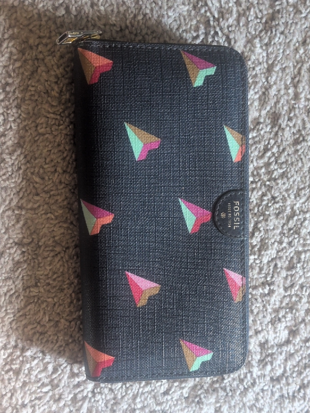 Fossil Navy Wallet with Multicolor Paper Plane Print